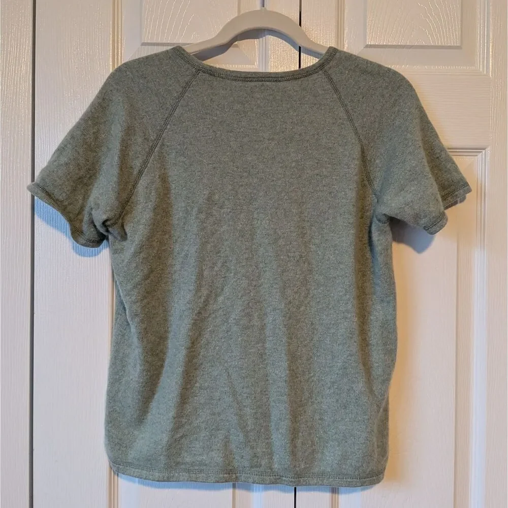 J. Jill Cashmere Short Sleeve Crew Neck Sweater Tee Green Minimalist Med